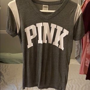 x-small gray and white PINK tee shirt